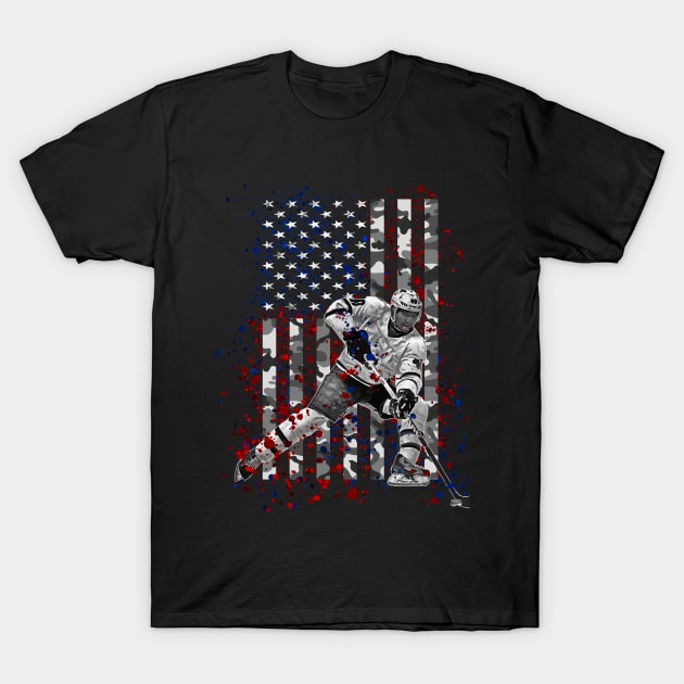 Ice Hockey Camo American Flag Patriotic 4th of July Gifts T-Shirt by TeeCreations